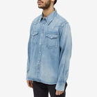 Visvim Men's Social Sculpture Damaged Denim Shirt in Blue