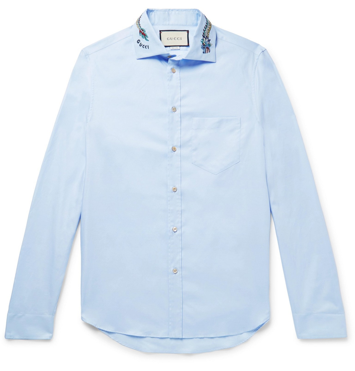 Gucci embroidered-logo Cotton Shirt - Blue