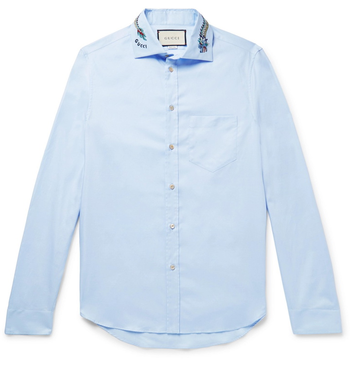 Photo: Gucci - Logo-Embroidered Cotton Oxford Shirt - Blue
