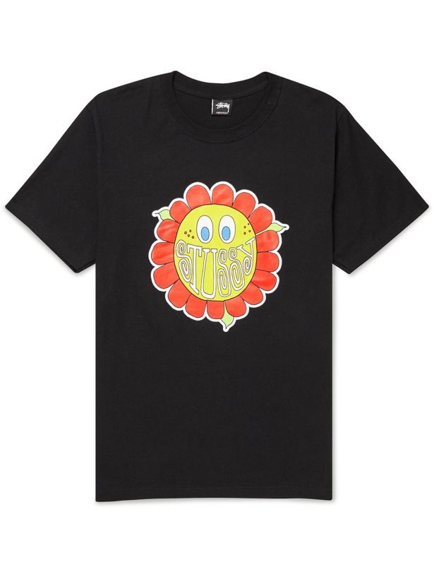 Photo: Stussy - Happy Flower Printed Cotton-Jersey T-Shirt - Black