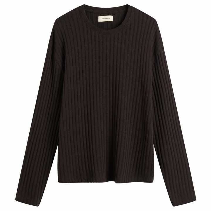Photo: mfpen Men's Round Neck Sweater in Dark Brown Ajour Stripe