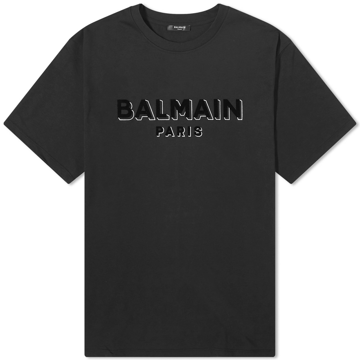 Balmain Men's Flock Logo T-Shirt in Black/Silver Balmain