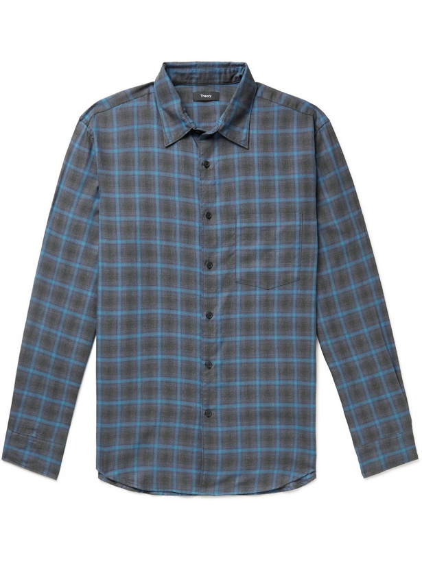 Photo: Theory - Noll Checked Cotton-Flannel Shirt - Blue