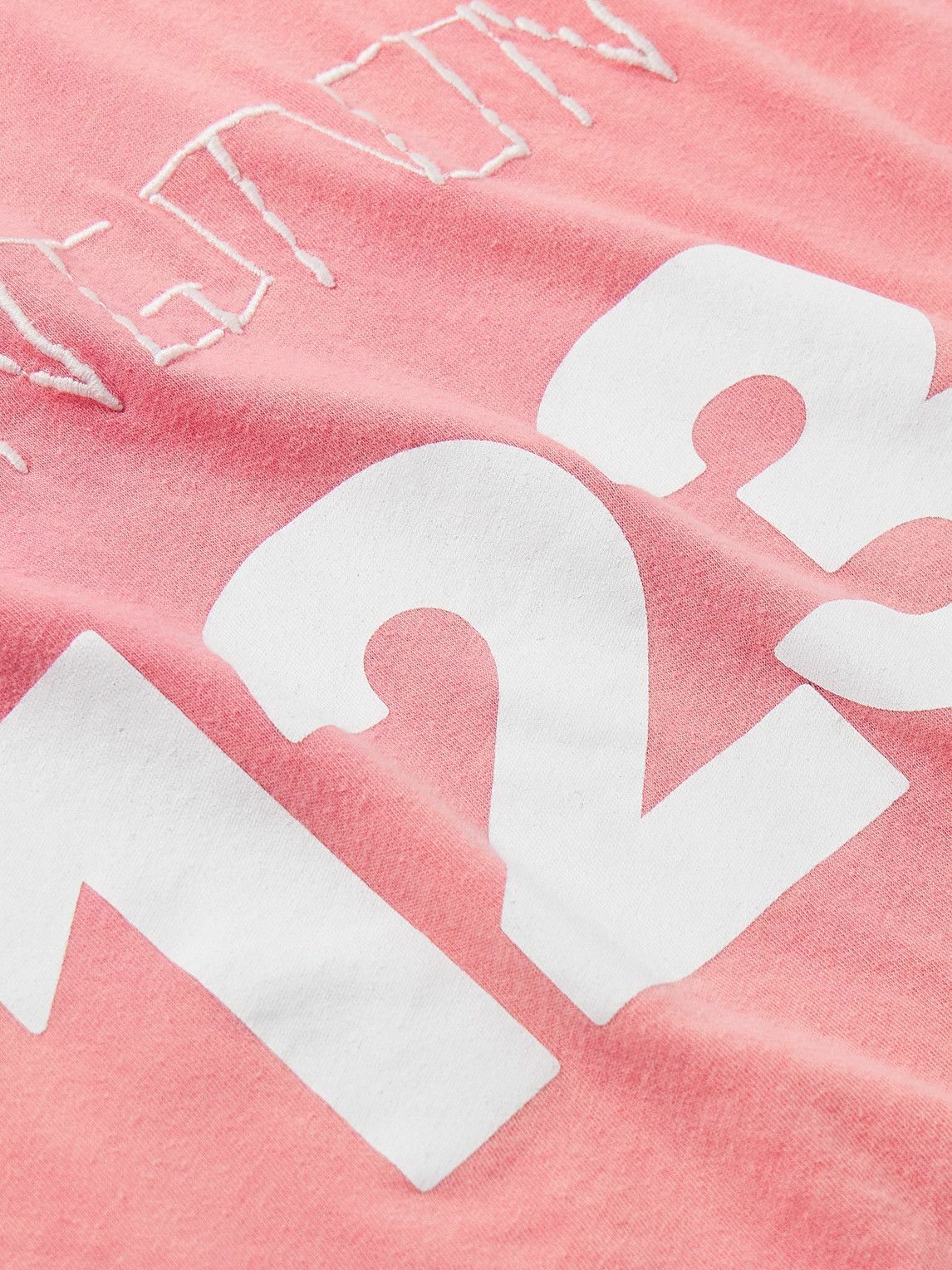 RRR123 - Logo-Print Embroidered Cotton-Jersey T-Shirt - Pink