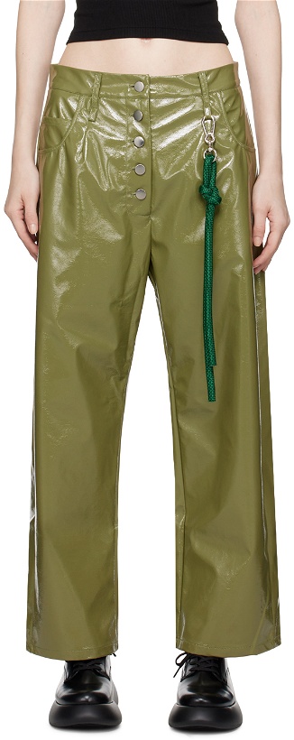 Photo: Song for the Mute Green Straight-Fit Faux-Leather Trousers