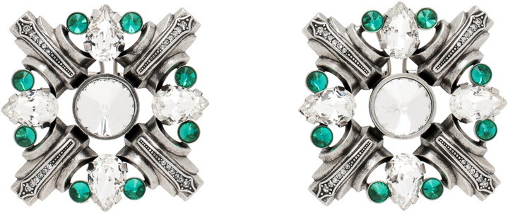 Photo: AREA Silver & Green Crystal Brooch Earrings