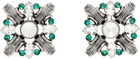 AREA Silver & Green Crystal Brooch Earrings