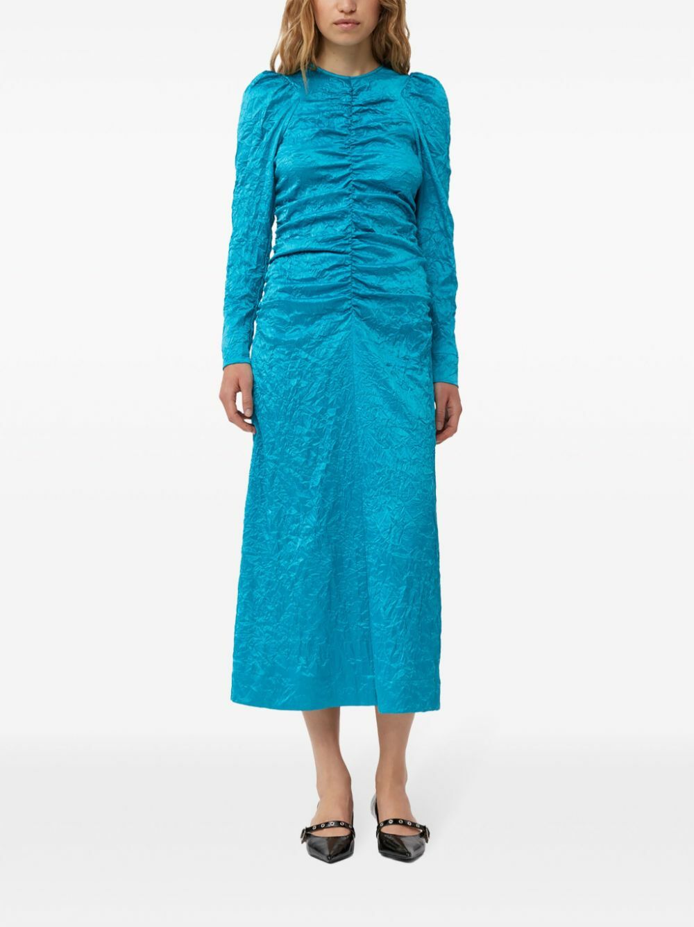 ganni ruched midi dress GANNI | Ruched-Detail Satin Midi Dress