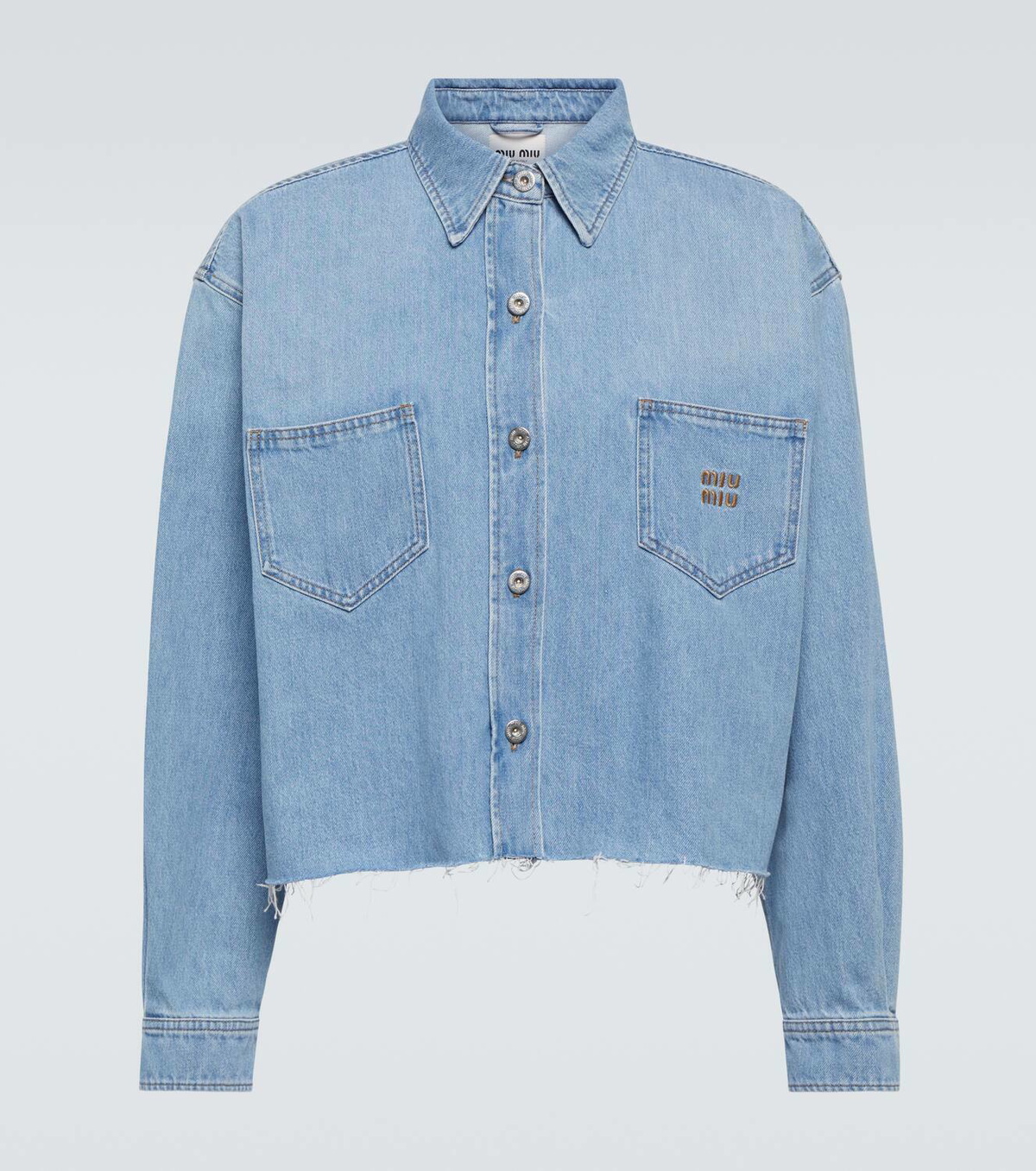 【送料&関税込】Miu Miu Denim Crop Top Miu Miu logo-plaque Denim Crop Top | Blue | FARFETCH