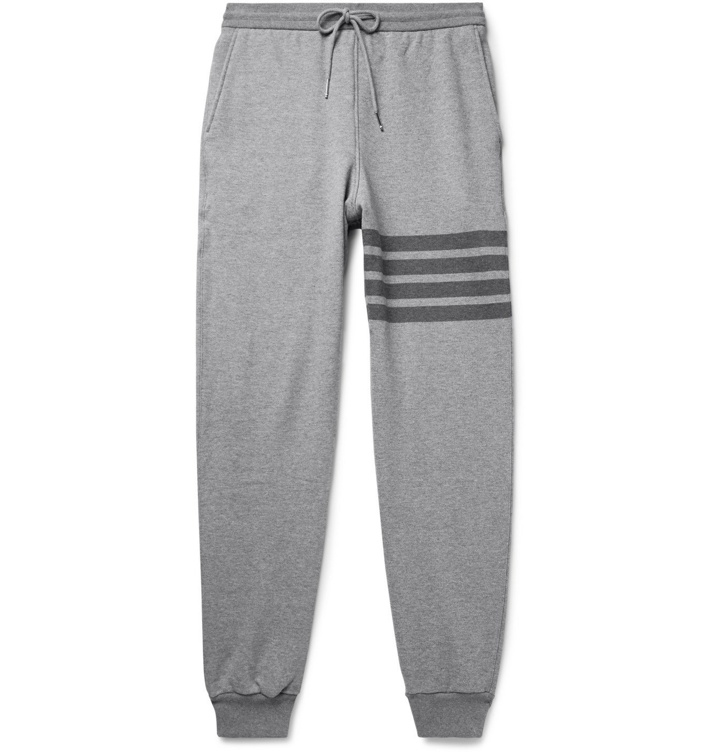 Photo: Thom Browne - Tapered Striped Loopback Cotton-Jersey Sweatpants - Gray