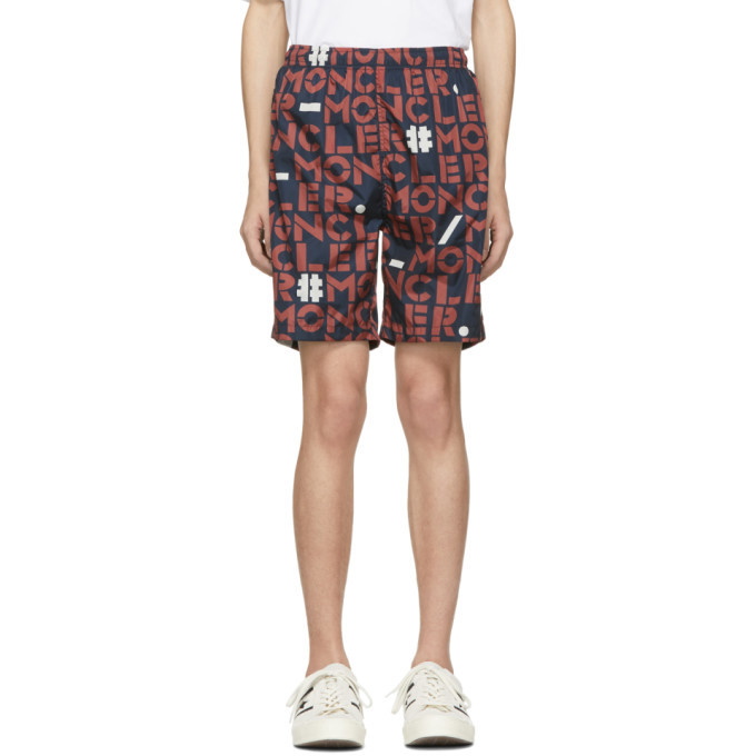 Photo: Moncler Genius 2 Moncler 1952 Navy Printed Swim Shorts