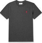 AMI - Logo-Embroidered Mélange Cotton-Jersey T-Shirt - Gray