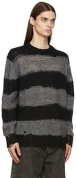 Acne Studios Black & Grey Stripe Distressed Sweater