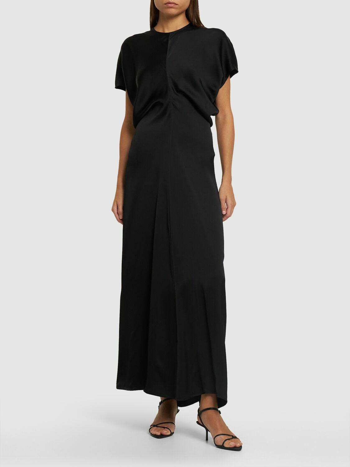 knee length dresses for ladies Long-sleeve slouch waist dress black – TOTEME main image 1