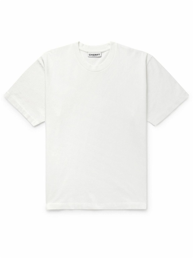 Photo: CHERRY LA - Garment-Dyed Embroidered Cotton-Jersey T-Shirt - Neutrals