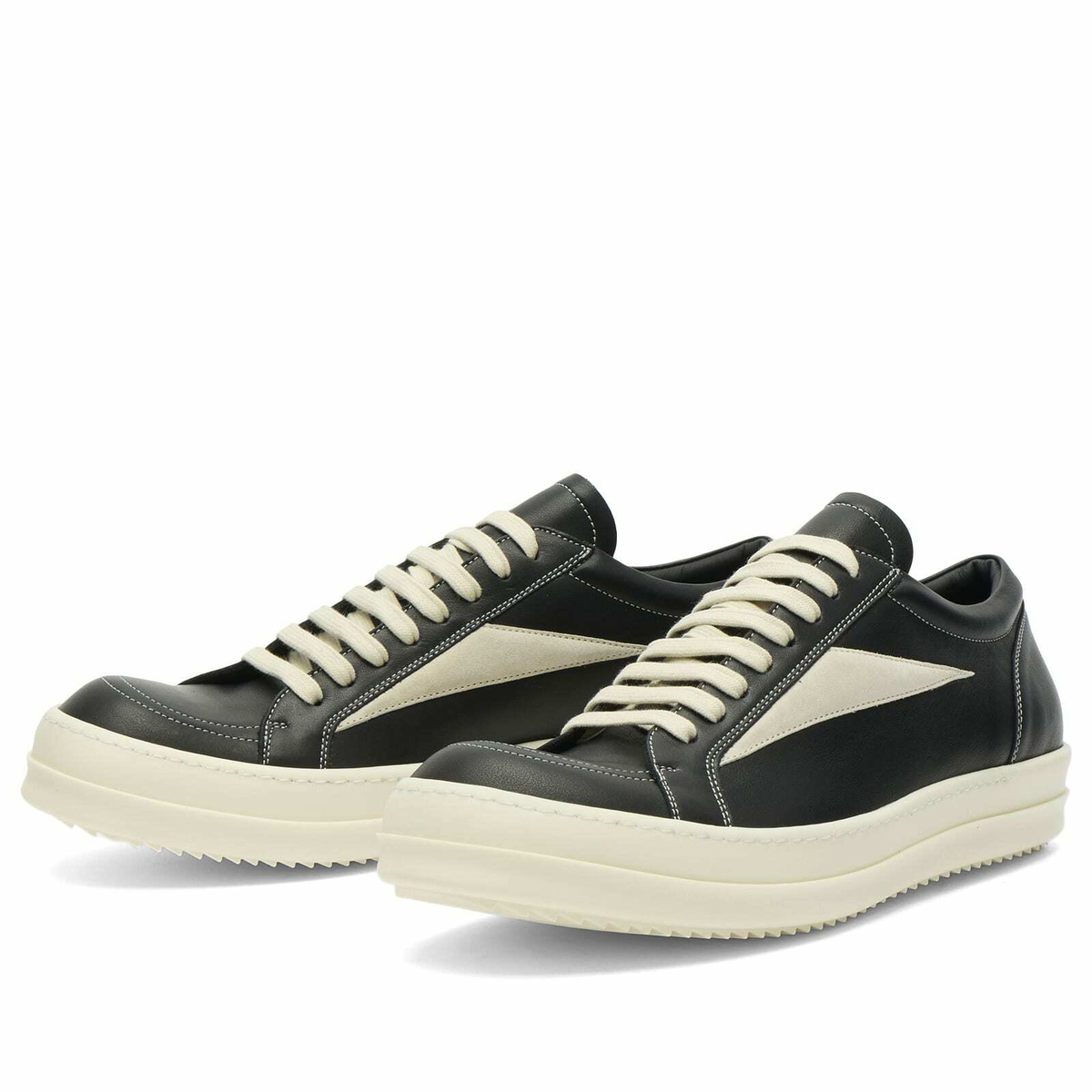 Rick Owens Men's Leather Vintage Sneaks in Black/Milk/Milk