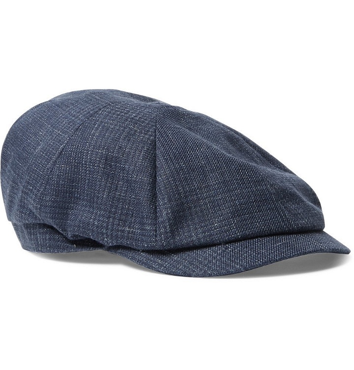 Photo: Brunello Cucinelli - Prince of Wales Checked Linen Flat Cap - Men - Navy