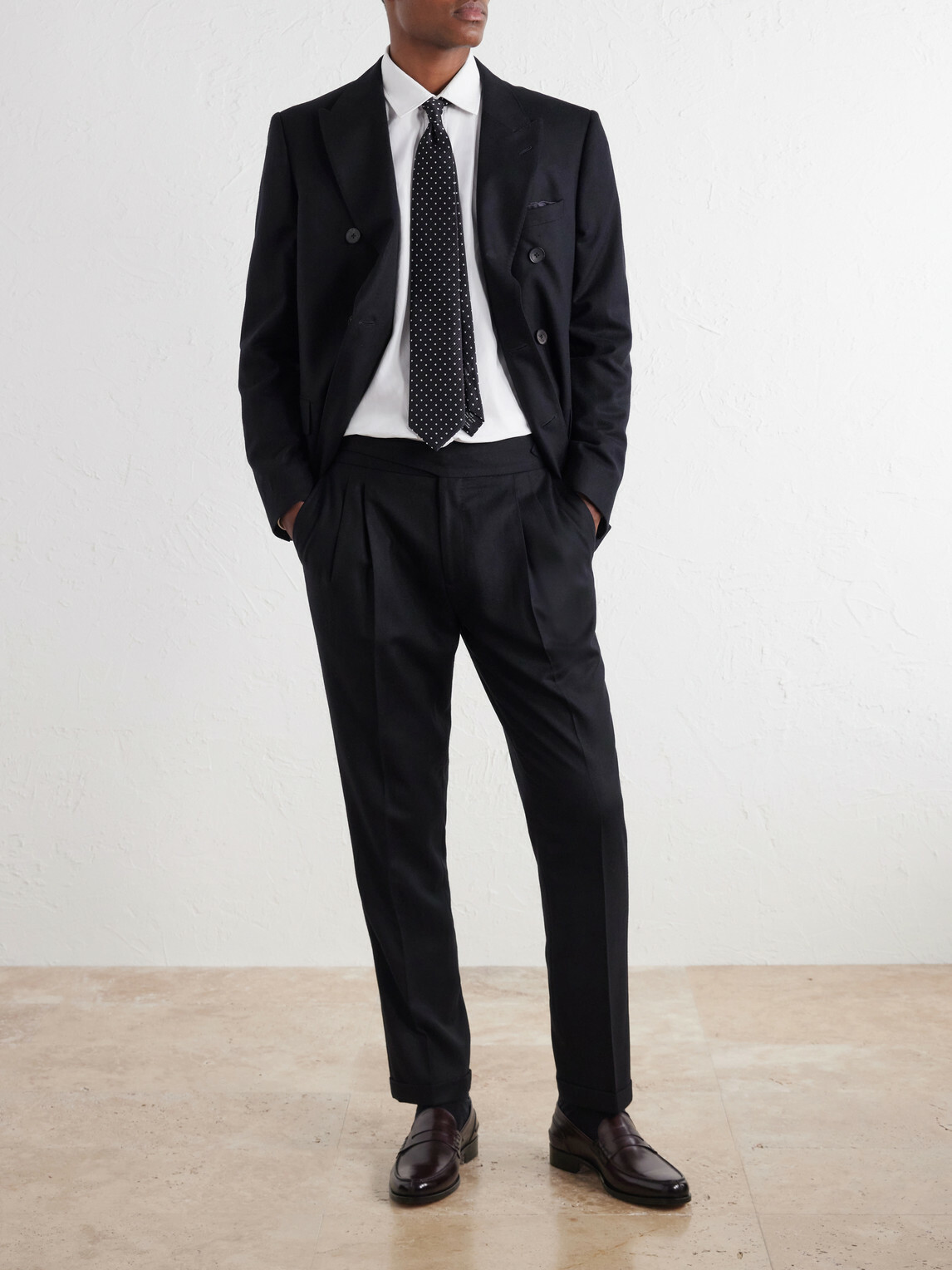 Mr P. - Tapered Pleated Wool-Flannel Suit Trousers - Black