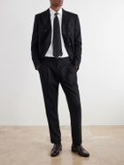Mr P. - Tapered Pleated Wool-Flannel Suit Trousers - Black