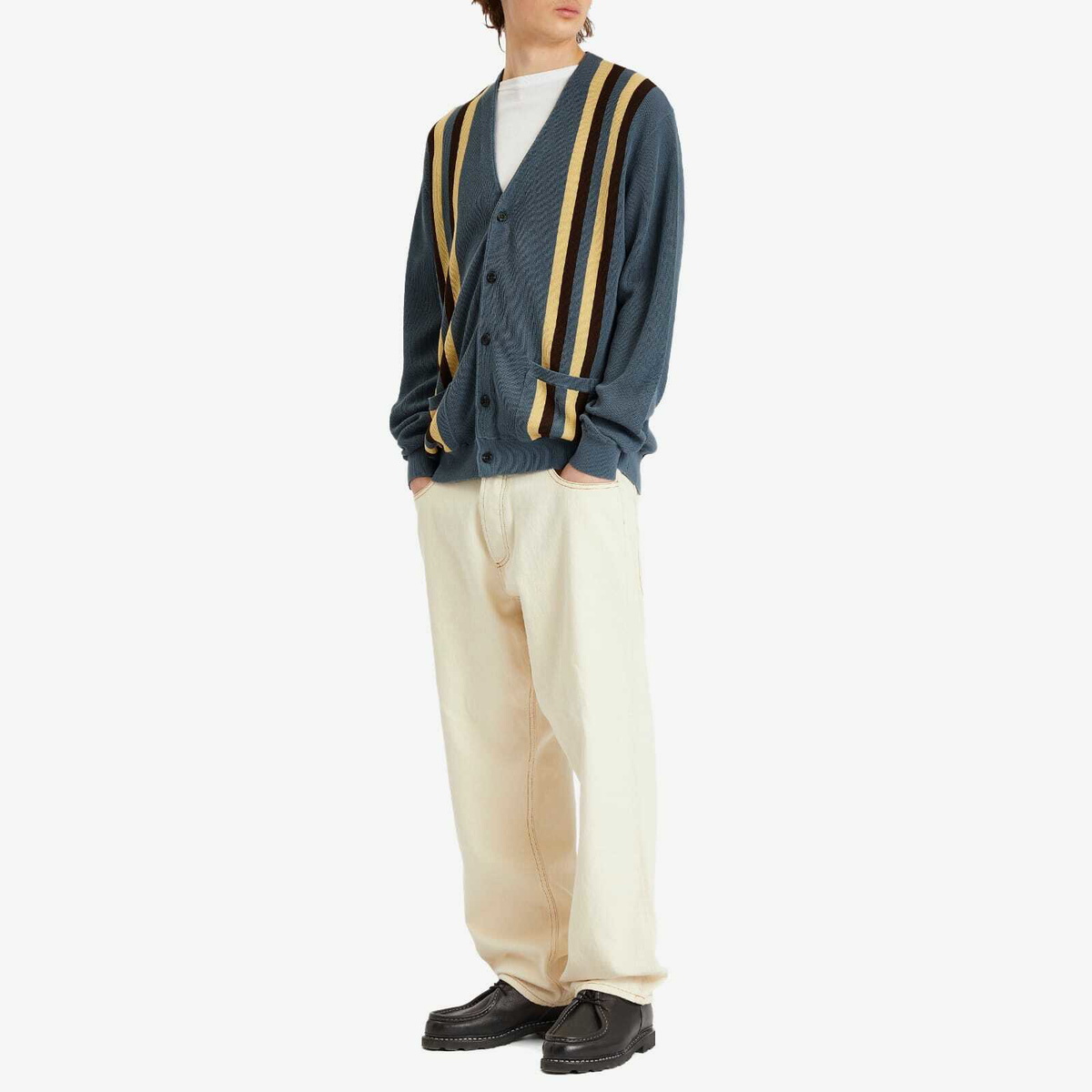 Beams Plus Men's Stripe Cardigan in Blue