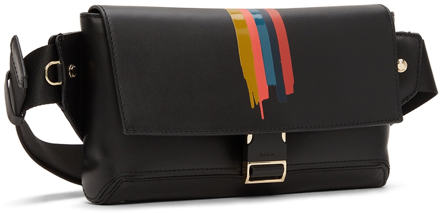 Paul Smith Striped Leather Messenger Bag In Black Multi