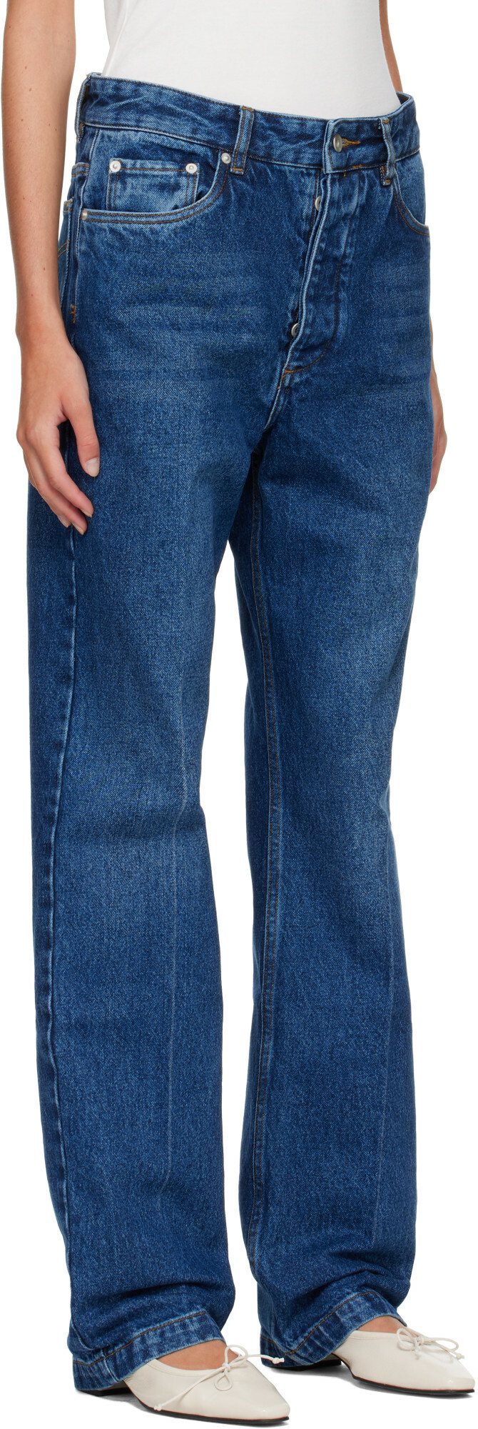 Studio Nicholson Navy Barra Straight Leg Jeans