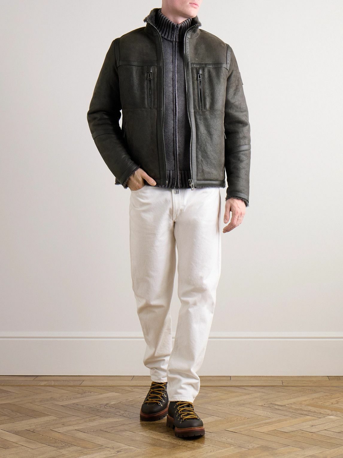 Belstaff - Tundra Leather-Trimmed Shearling Jacket - Gray
