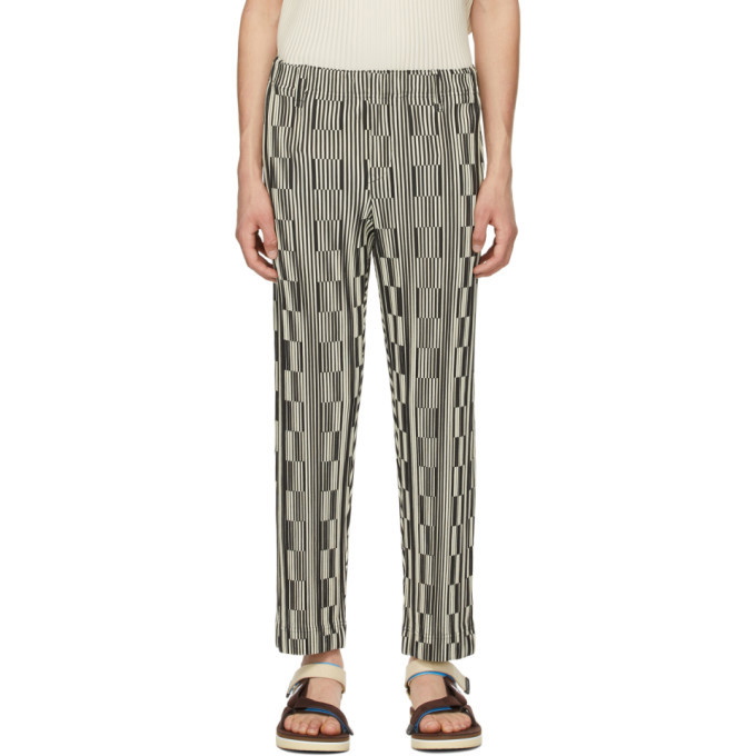 Photo: Homme Plisse Issey Miyake Off-White and Black Striped Hologram Trousers