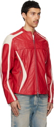 Diesel Red & Off-White L-Adam Leather Jacket