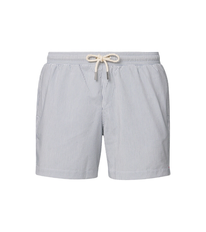 Photo: Orlebar Brown Boxer III striped seersucker swim trunks