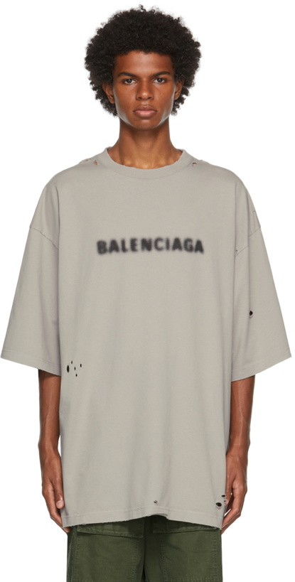 Photo: Balenciaga Grey Blurry Distressed T-Shirt