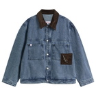 Charles Jeffrey Loverboy Women's Corduroy Collar Denim Jacket in Washed Denim
