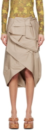 Dries Van Noten Taupe Draped Midi Skirt