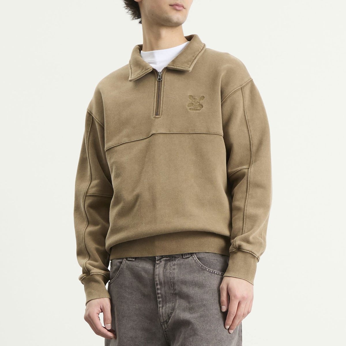 Heresy Men's Green Man Quarter Zip Sweatshirt in Biscuit