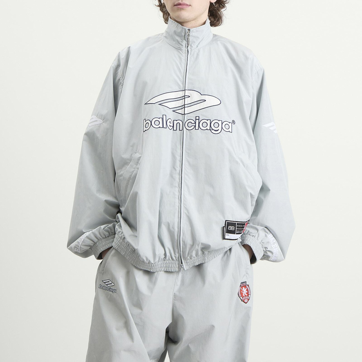 Balenciaga Men's American Football Track Jacket in New Grey Balenciaga