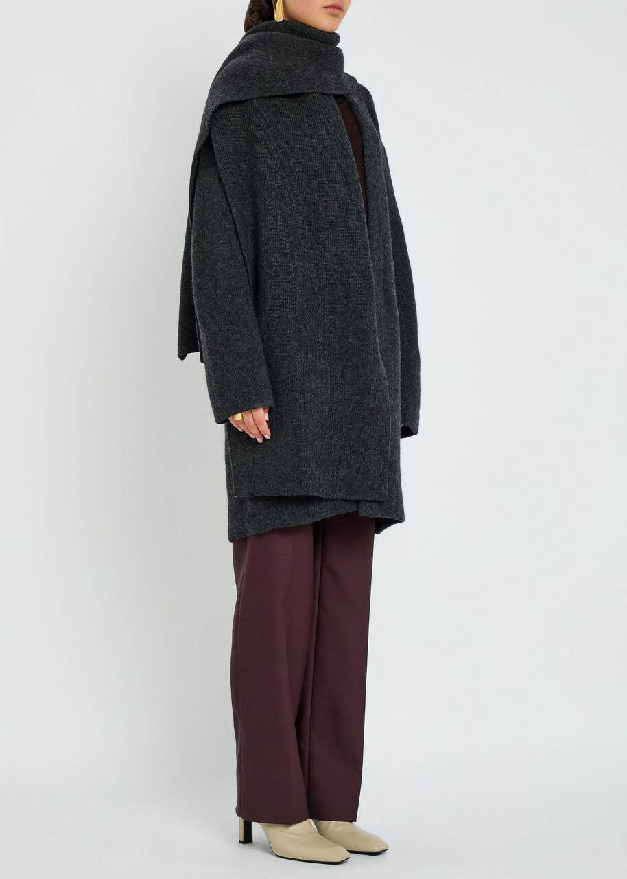 Vince Scarf-effect Knit Cardigan Dark Grey