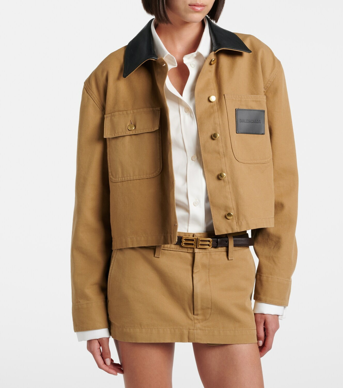 Balenciaga Cropped leather-trimmed cotton jacket