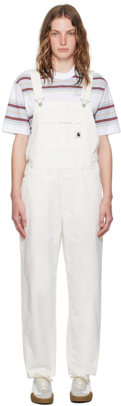 Photo: Carhartt Work In Progress White Norris Bib Denim Overalls