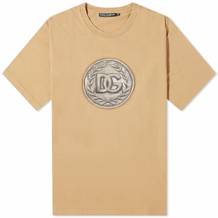 Photo: Dolce & Gabbana Men's Ancient Coin Print T-Shirt in Dark Sand