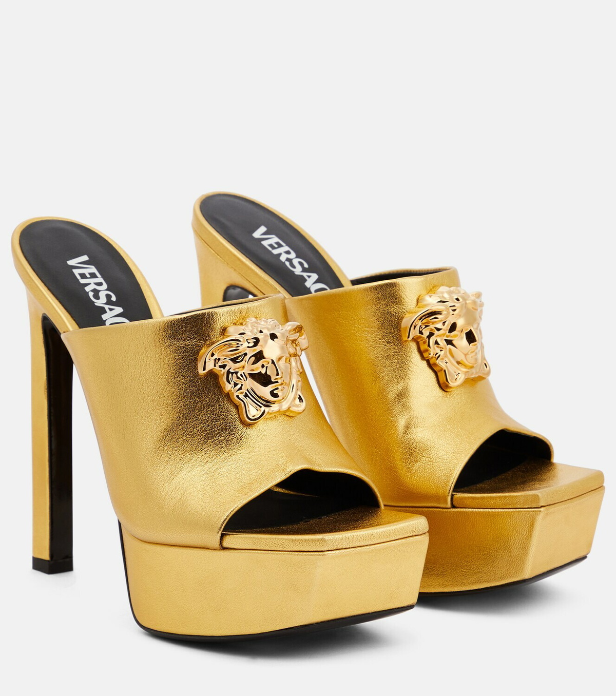 VERSACE♪セール♪MEDUSA MULE Versace - Medusa metallic leather platform mules Versace