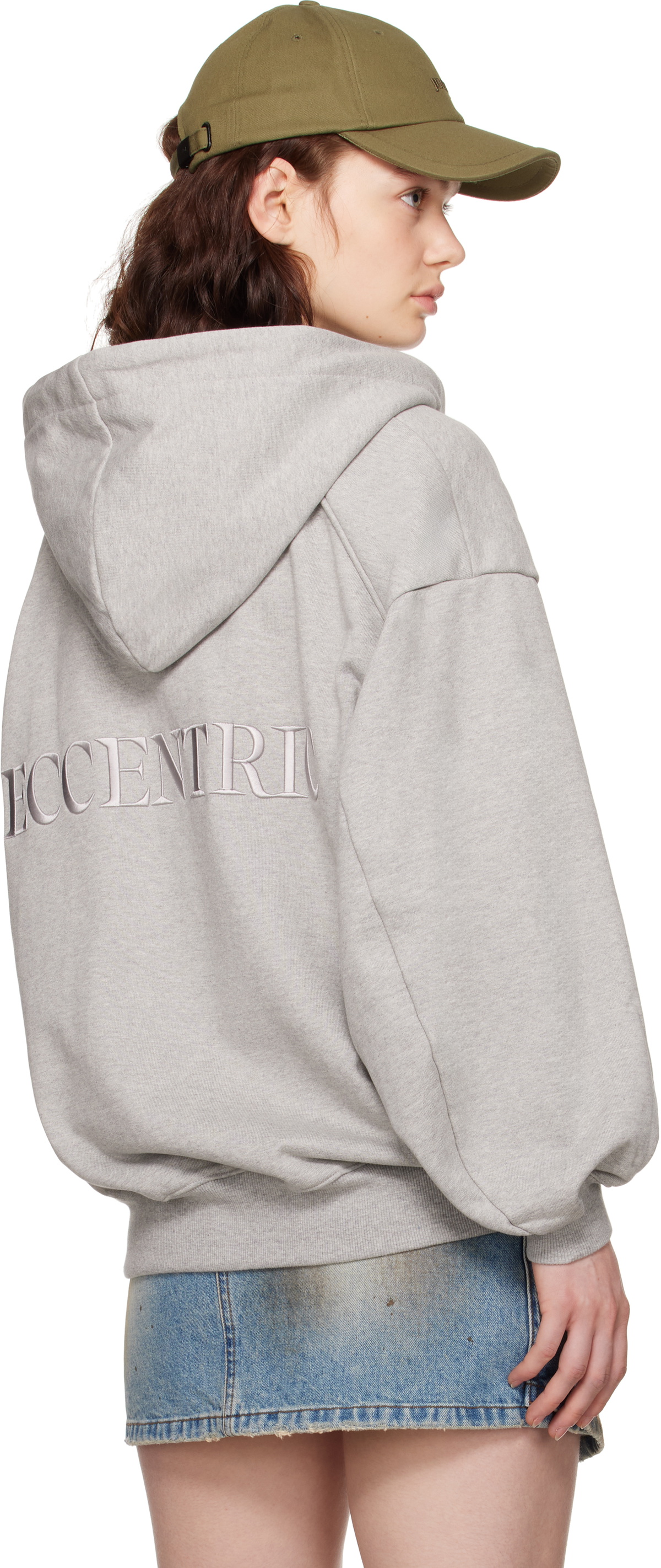 Juun.J Gray Lettering Zip-Up Hoodie