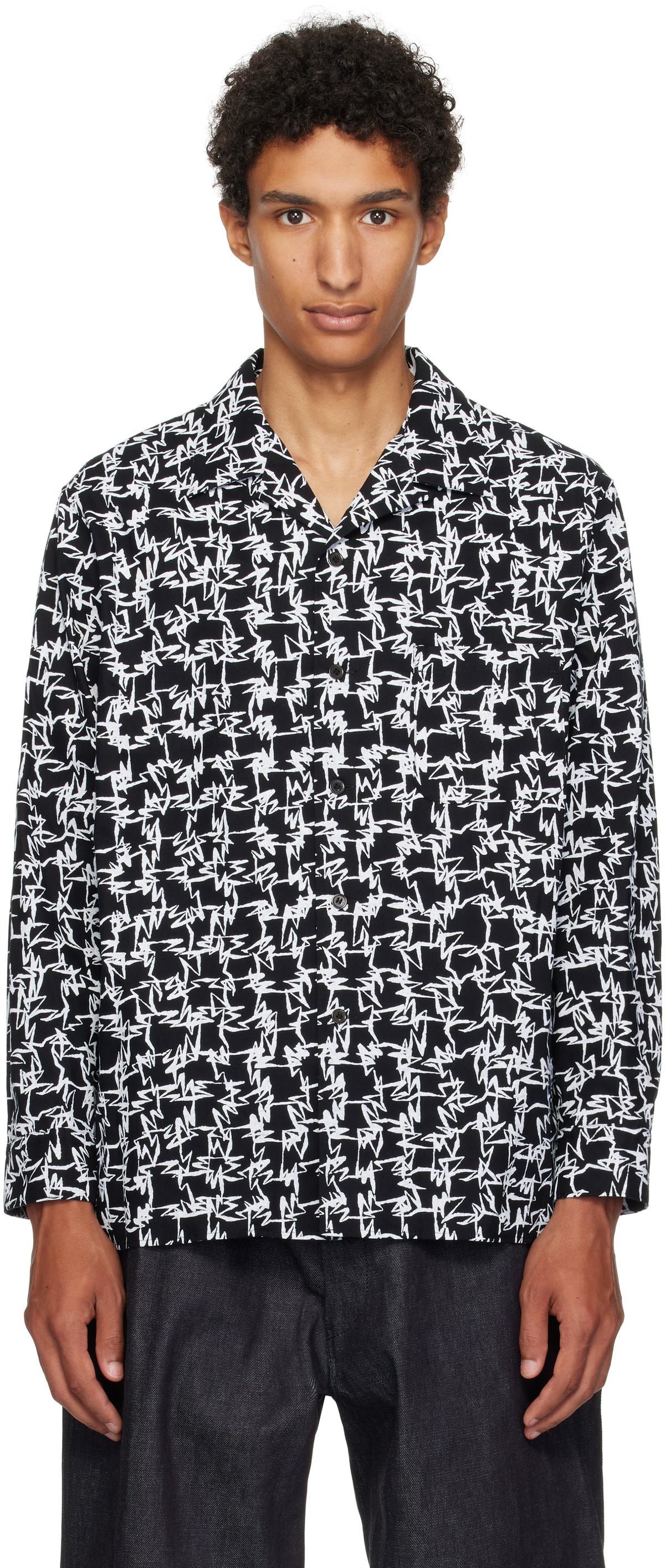 Y's For Men Black Open Collar Shirt