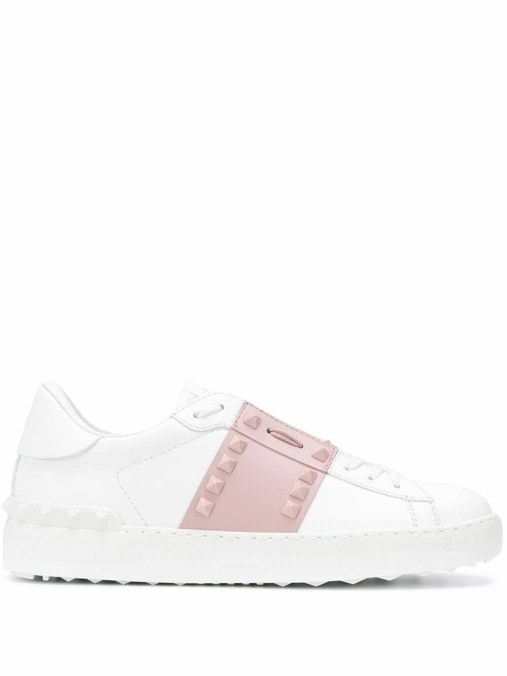 VALENTINO 25S GARAVANI ROCKSTUD UNTITLED STUDDED SNEAKERS IN WHITE MIX BLACK LAMBSKIN