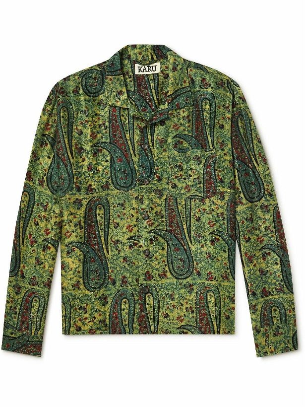 Photo: Karu Research - Camp-Collar Printed Silk-Gauze Shirt - Green