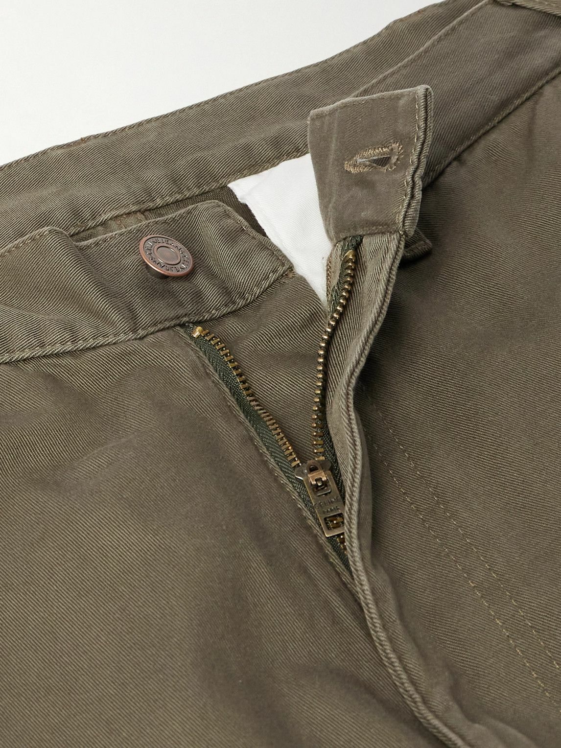 CELINE - Straight-Leg Distressed Cotton-Twill Chinos - Green