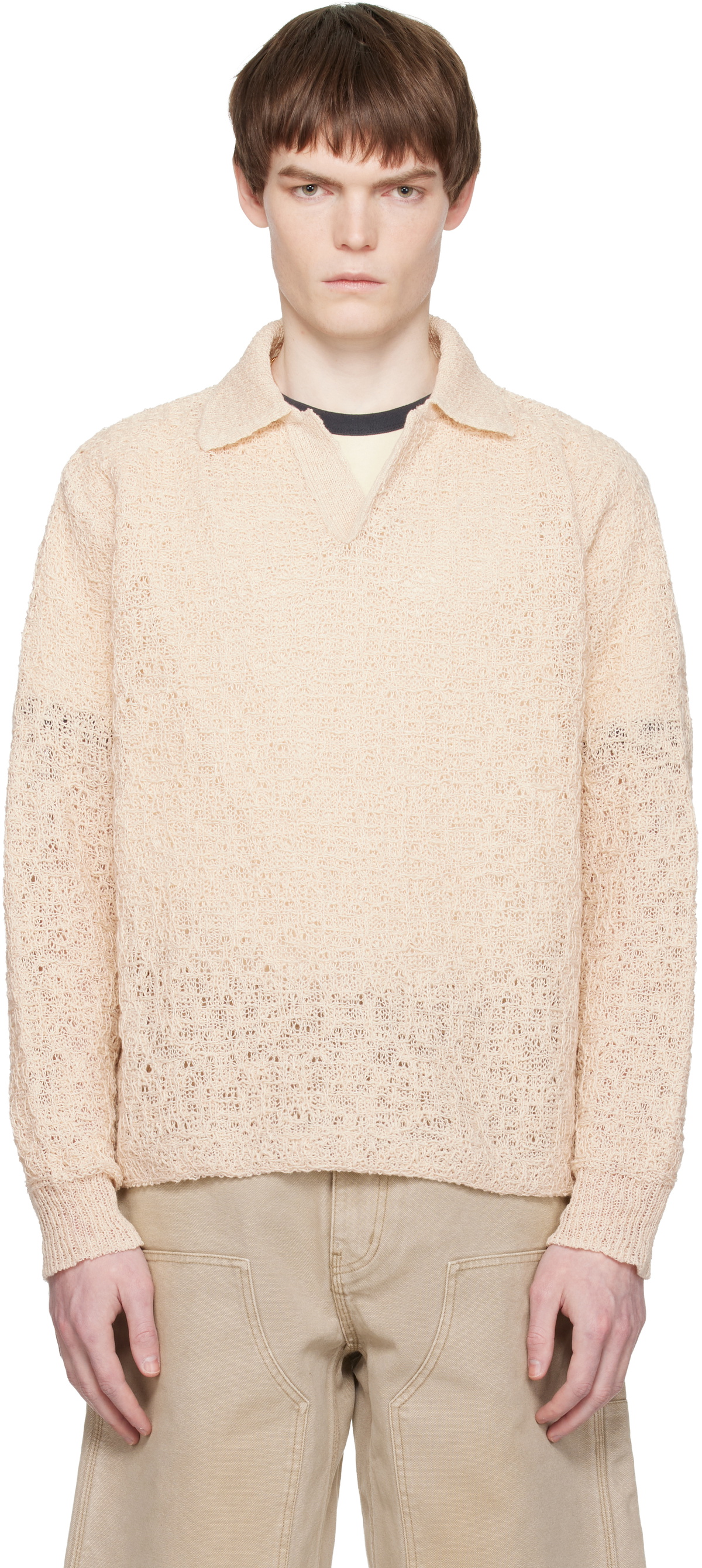 COOR Off-White Crochet Collar Knit Polo
