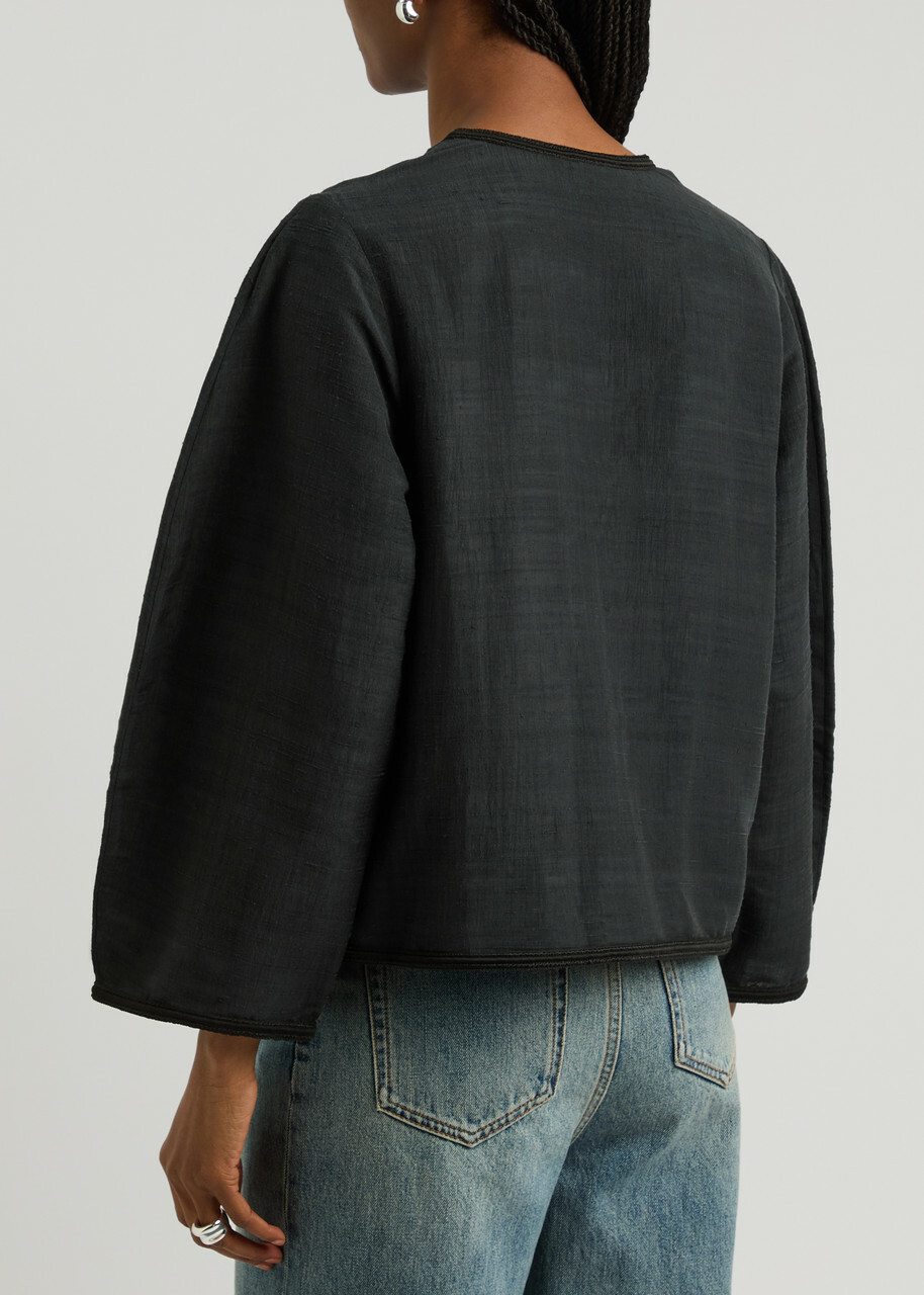 BY Malene Birger Mineas Floral-appliqué Silk Jacket Black