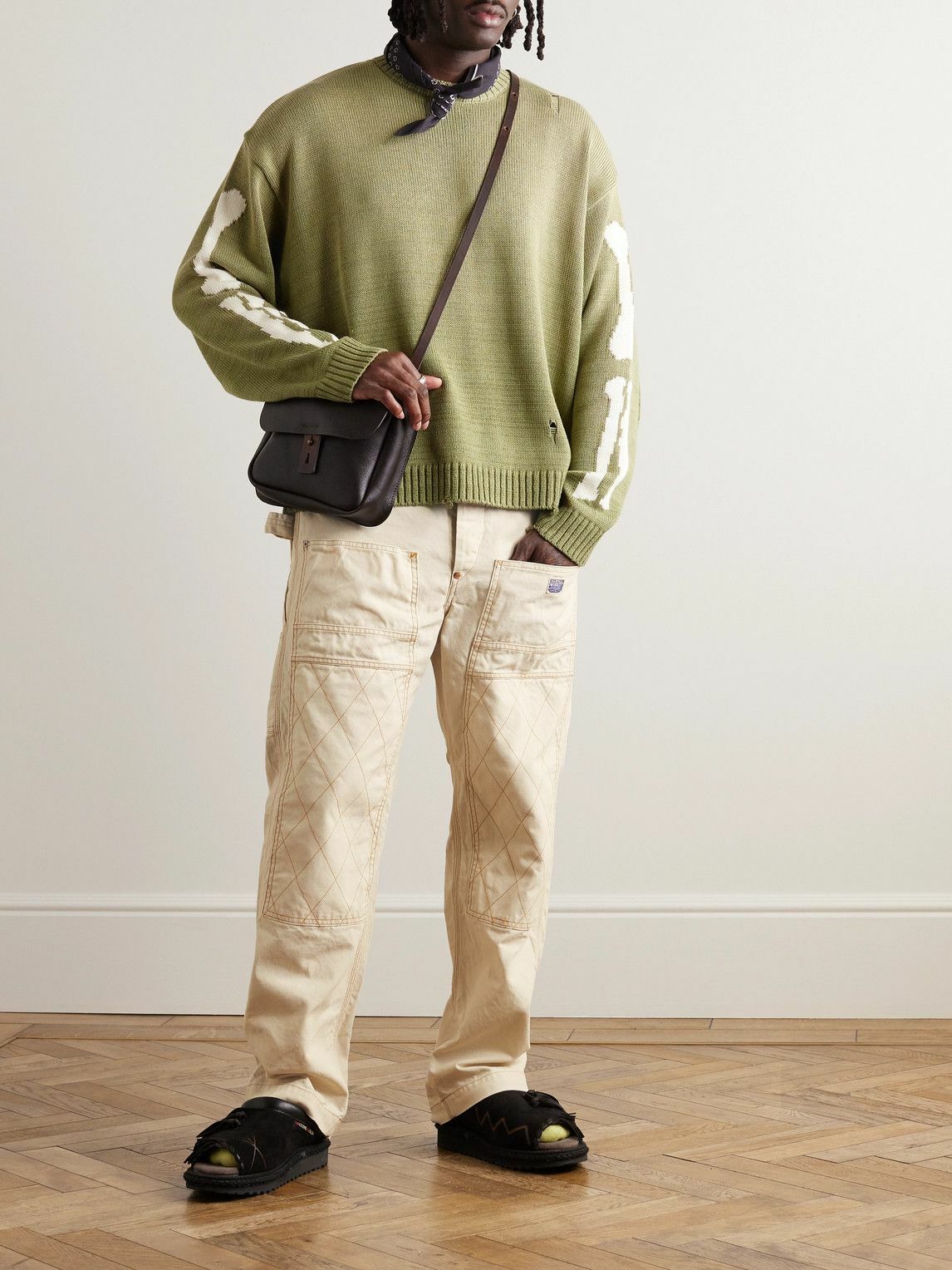 KAPITAL - Lumber Straight-Leg Embroidered Cotton-Canvas Cargo Trousers - Neutrals