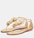 Aquazzura Marea raffia-trimmed leather thong sandals