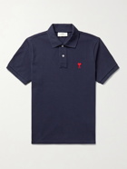 AMI PARIS - Logo-Embroidered Cotton-Piqué Polo Shirt - Blue